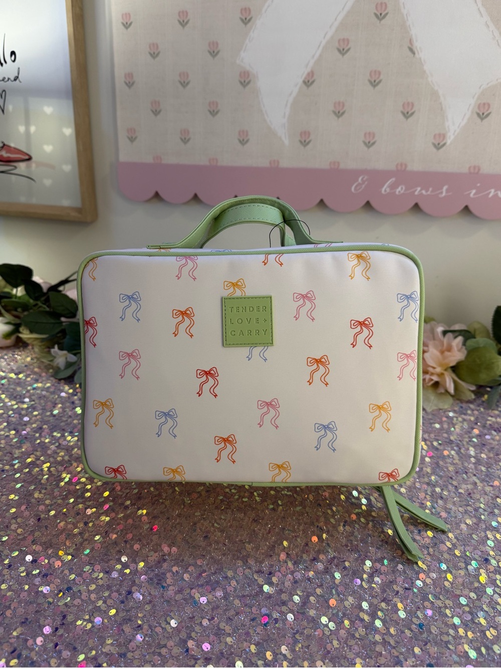 NWT Tender Love + Carry Toiletry Weekender Bag in Multi Color Ribbons Pattern